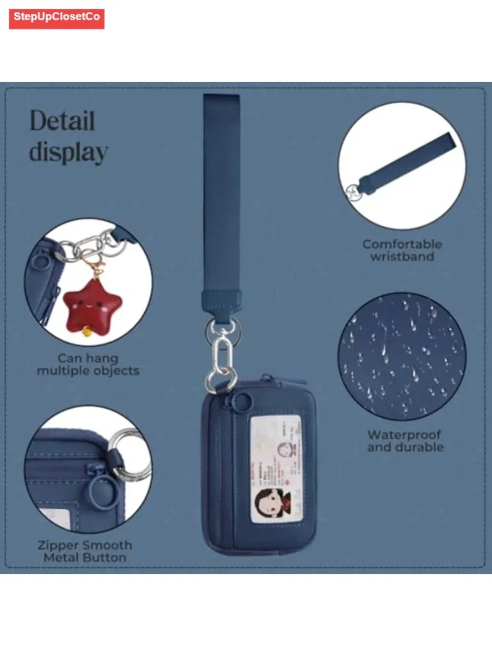 Keychain Wristlet Wallet for Women Zip Card Case with ID Window Nylon